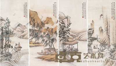 朱良材 1936年作 良士传 四条屏 82×36cm×4